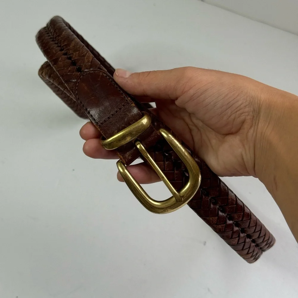 Coach Brown Leather Woven Strap Solid Goldtone Buckle Men’s Belt - Size 36